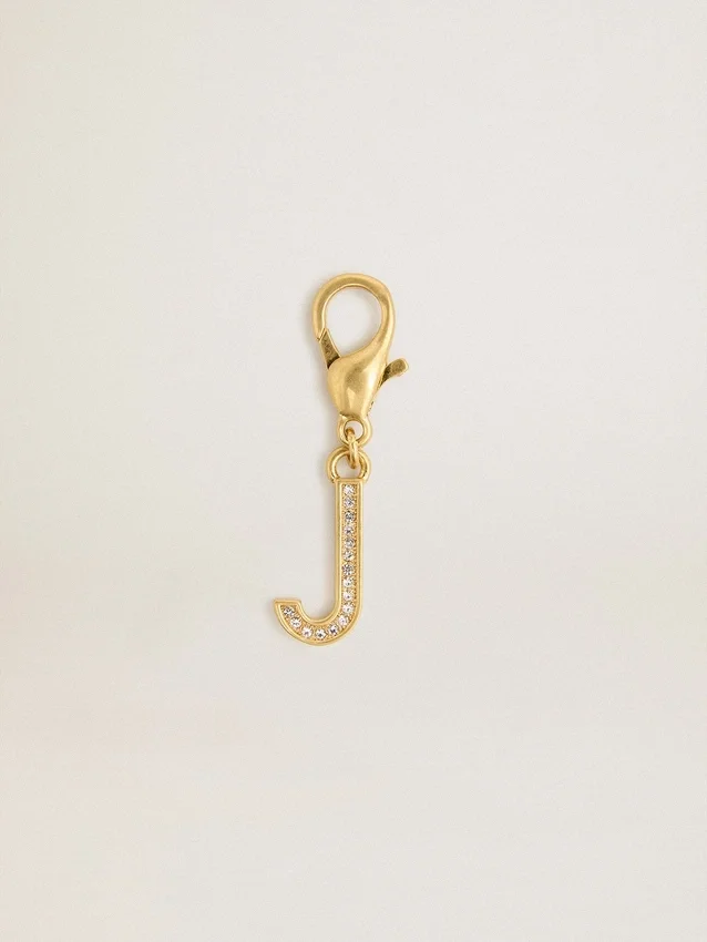 Buchstabe-J-Anhänger aus goldfarbenem Messing mit Kristallen
