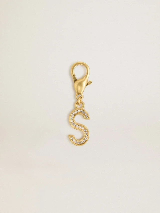 Buchstabe-S-Anhänger aus goldfarbenem Messing mit Kristallen