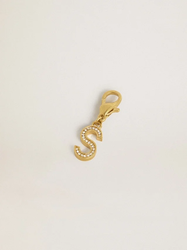 Buchstabe-S-Anhänger aus goldfarbenem Messing mit Kristallen