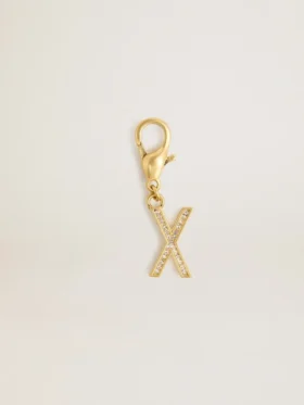 Buchstabe-X-Anhänger aus goldfarbenem Messing mit Kristallen