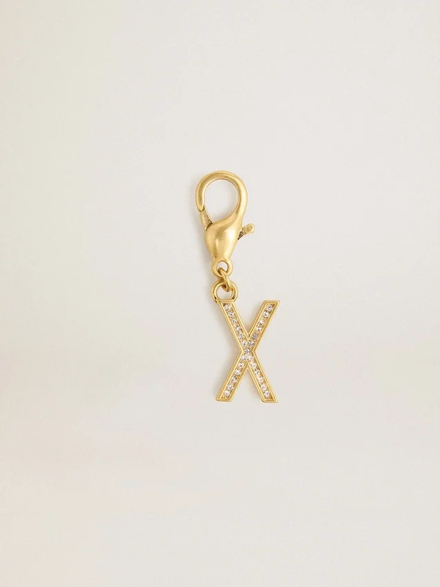 Buchstabe-X-Anhänger aus goldfarbenem Messing mit Kristallen