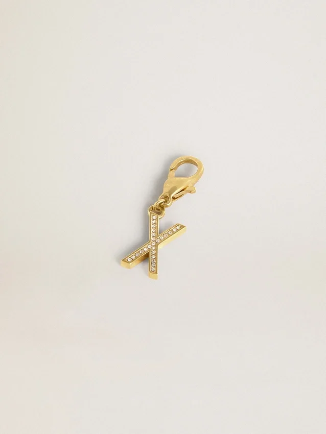 Buchstabe-X-Anhänger aus goldfarbenem Messing mit Kristallen