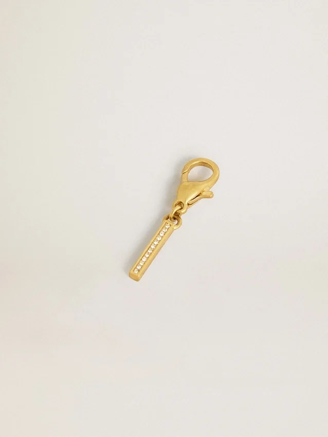 Buchstaben-Anhänger «I» aus goldfarbenem Messing mit Kristallen