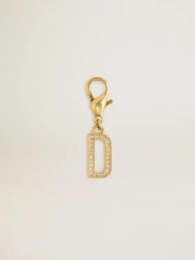 Buchstaben-D-Anhänger aus goldfarbenem Messing mit Kristallen