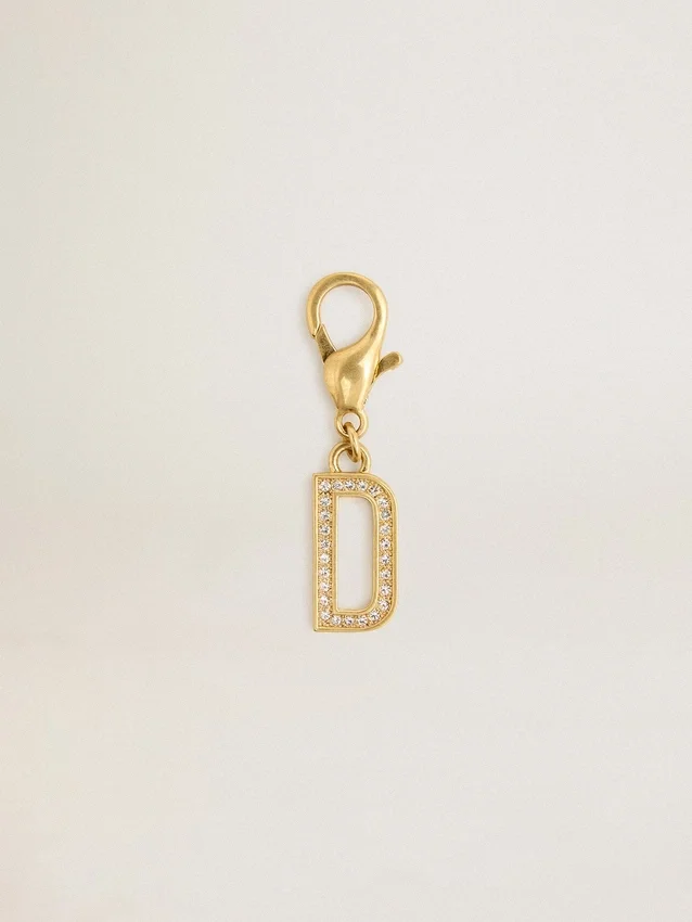 Buchstaben-D-Anhänger aus goldfarbenem Messing mit Kristallen