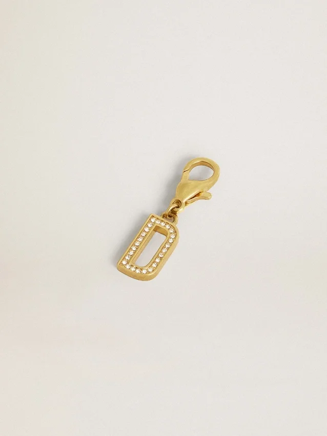 Buchstaben-D-Anhänger aus goldfarbenem Messing mit Kristallen