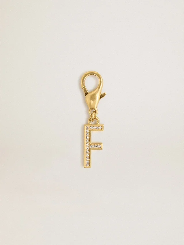 Buchstaben-F-Anhänger aus goldfarbenem Messing mit Kristallen