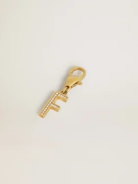 Buchstaben-F-Anhänger aus goldfarbenem Messing mit Kristallen