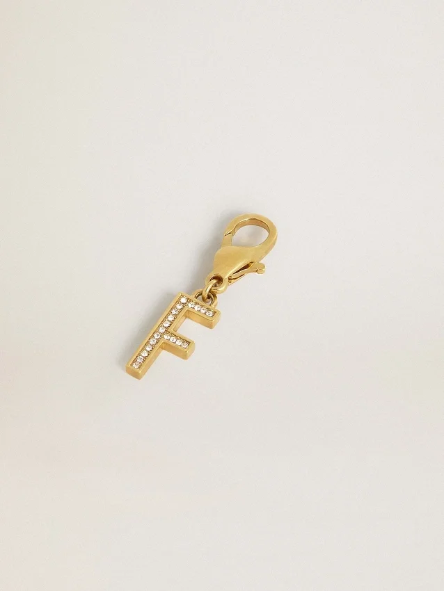 Buchstaben-F-Anhänger aus goldfarbenem Messing mit Kristallen