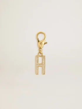 Buchstaben-H-Anhänger aus goldfarbenem Messing mit Kristallen