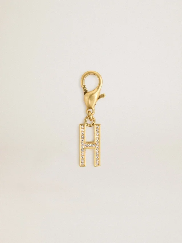 Buchstaben-H-Anhänger aus goldfarbenem Messing mit Kristallen