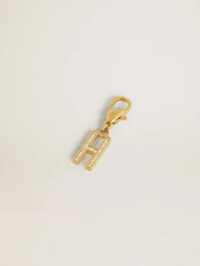 Buchstaben-H-Anhänger aus goldfarbenem Messing mit Kristallen