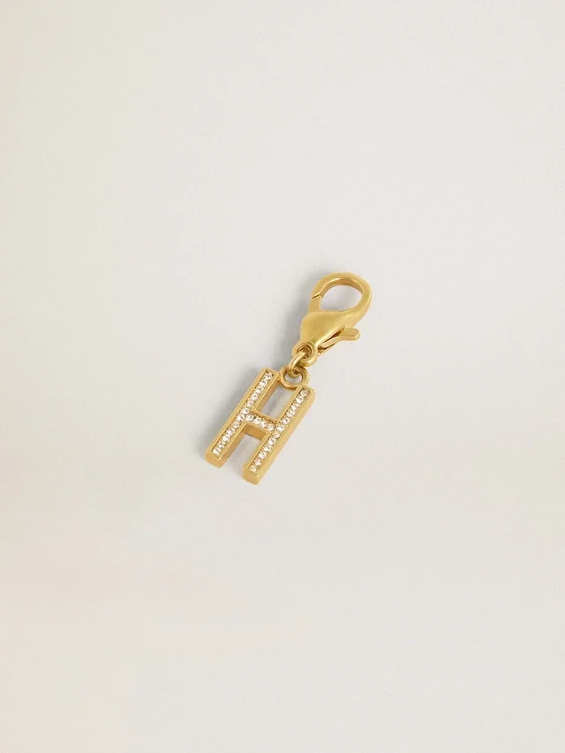 Buchstaben-H-Anhänger aus goldfarbenem Messing mit Kristallen