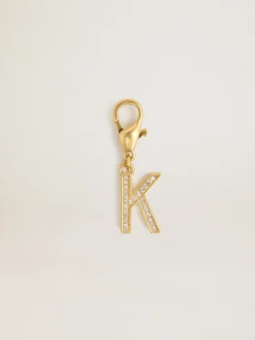 Buchstaben-K-Anhänger aus goldfarbenem Messing mit Kristallen