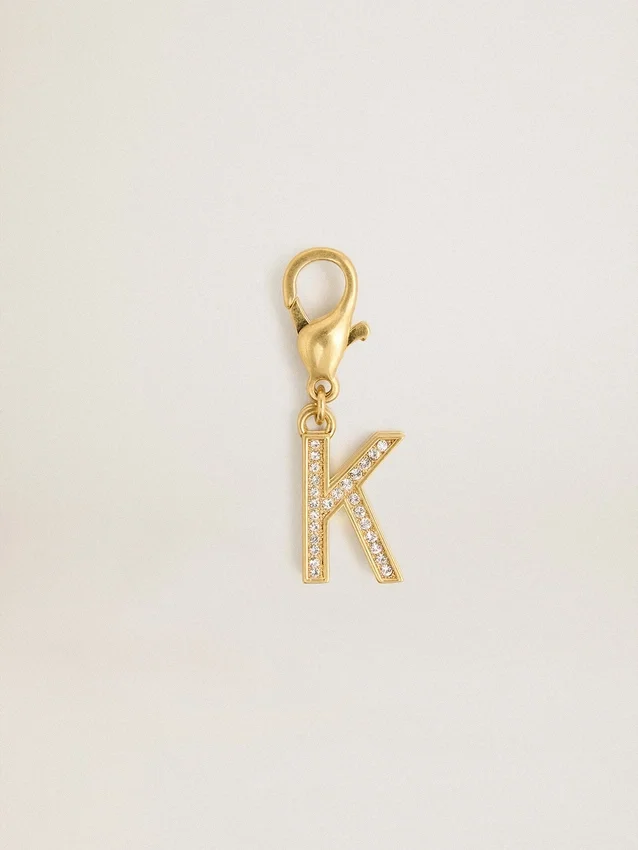 Buchstaben-K-Anhänger aus goldfarbenem Messing mit Kristallen