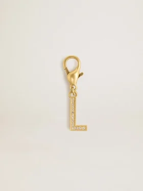 Buchstaben-L-Anhänger aus goldfarbenem Messing mit Kristallen