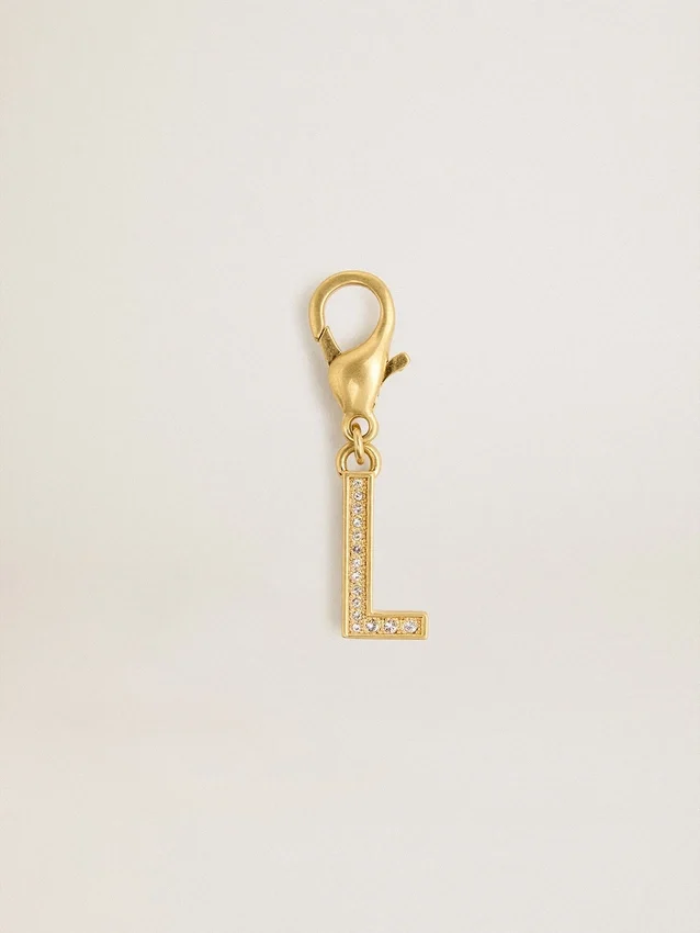 Buchstaben-L-Anhänger aus goldfarbenem Messing mit Kristallen