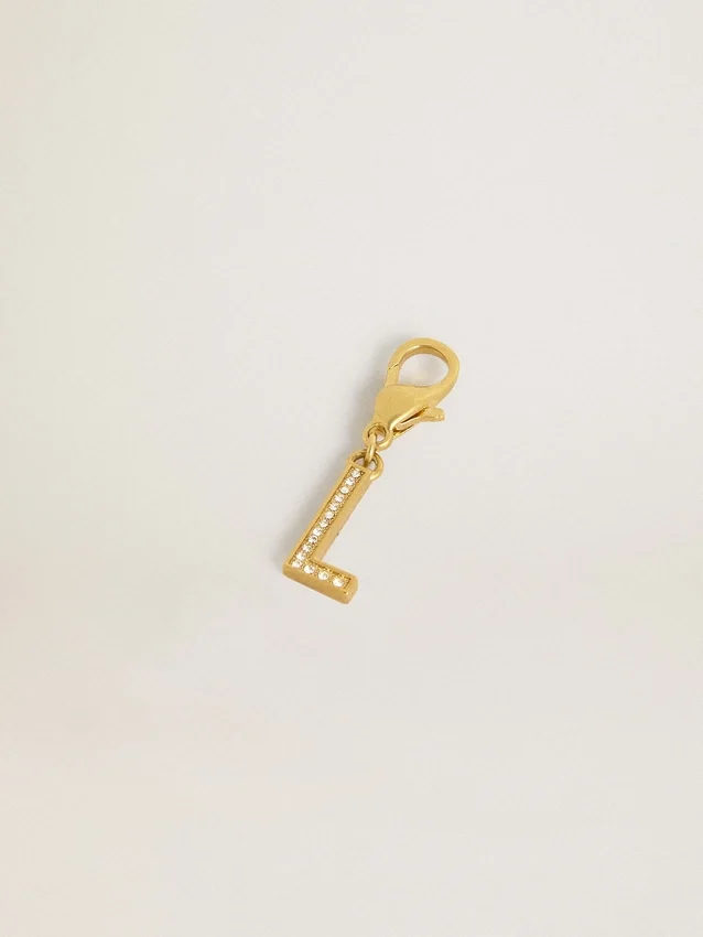 Buchstaben-L-Anhänger aus goldfarbenem Messing mit Kristallen