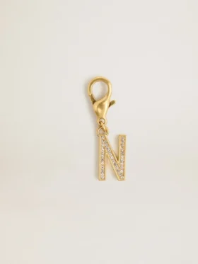 Buchstaben-N-Anhänger aus goldfarbenem Messing mit Kristallen
