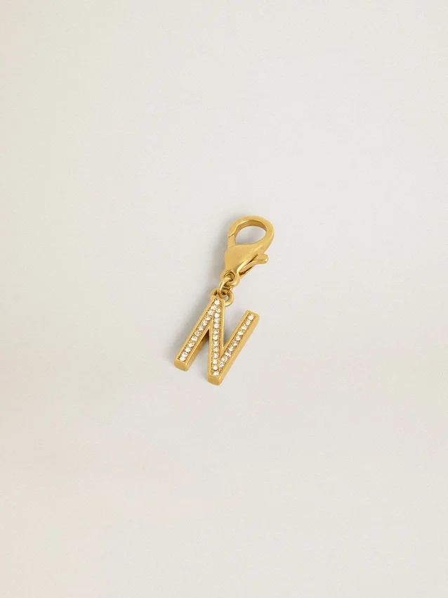 Buchstaben-N-Anhänger aus goldfarbenem Messing mit Kristallen