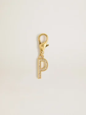 Buchstaben-P-Anhänger aus goldfarbenem Messing mit Kristallen
