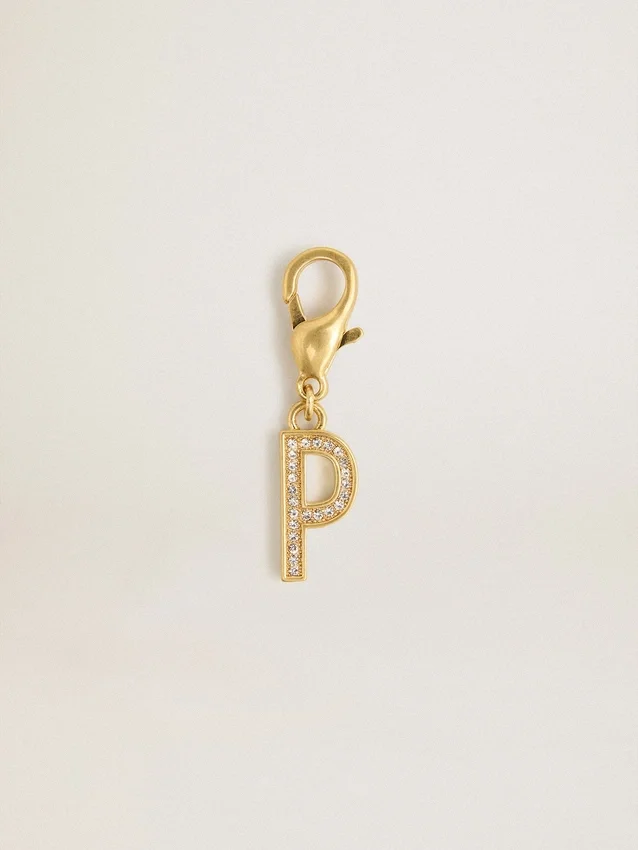 Buchstaben-P-Anhänger aus goldfarbenem Messing mit Kristallen