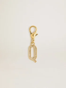 Buchstaben-Q-Anhänger aus goldfarbenem Messing mit Kristallen