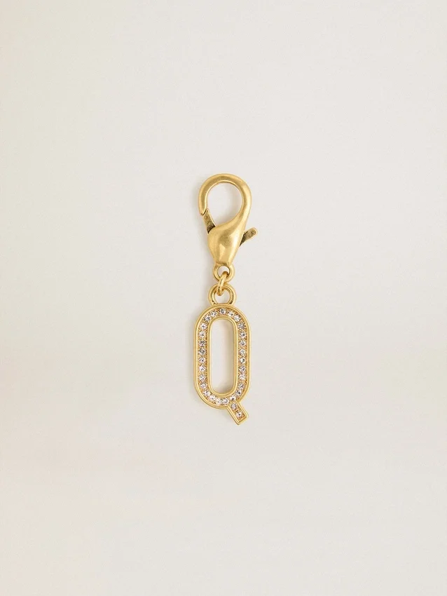 Buchstaben-Q-Anhänger aus goldfarbenem Messing mit Kristallen