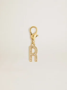 Buchstaben-R-Anhänger aus goldfarbenem Messing mit Kristallen