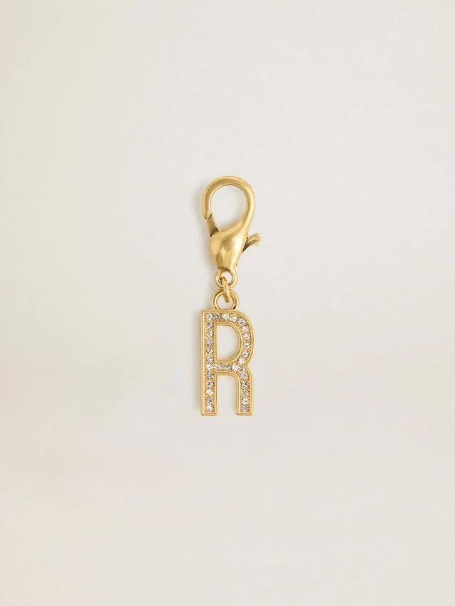 Buchstaben-R-Anhänger aus goldfarbenem Messing mit Kristallen