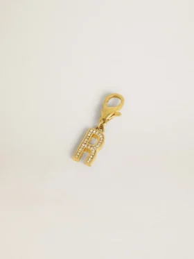 Buchstaben-R-Anhänger aus goldfarbenem Messing mit Kristallen