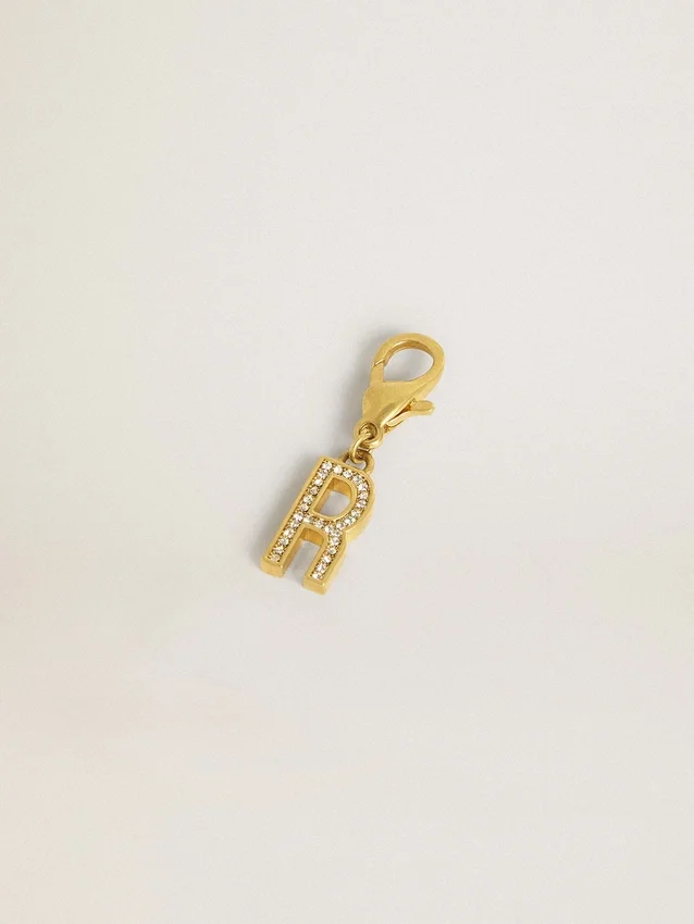 Buchstaben-R-Anhänger aus goldfarbenem Messing mit Kristallen