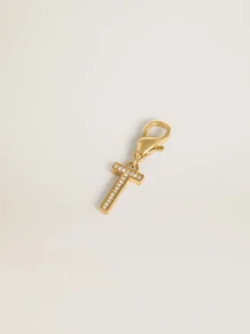 Buchstaben-T-Anhänger aus goldfarbenem Messing mit Kristallen