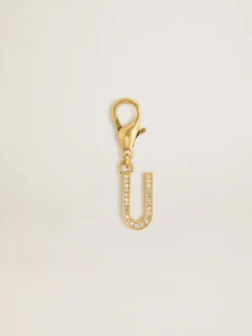 Buchstaben-U-Anhänger aus goldfarbenem Messing mit Kristallen