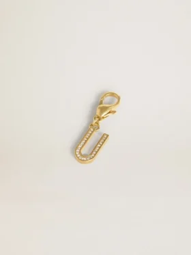 Buchstaben-U-Anhänger aus goldfarbenem Messing mit Kristallen
