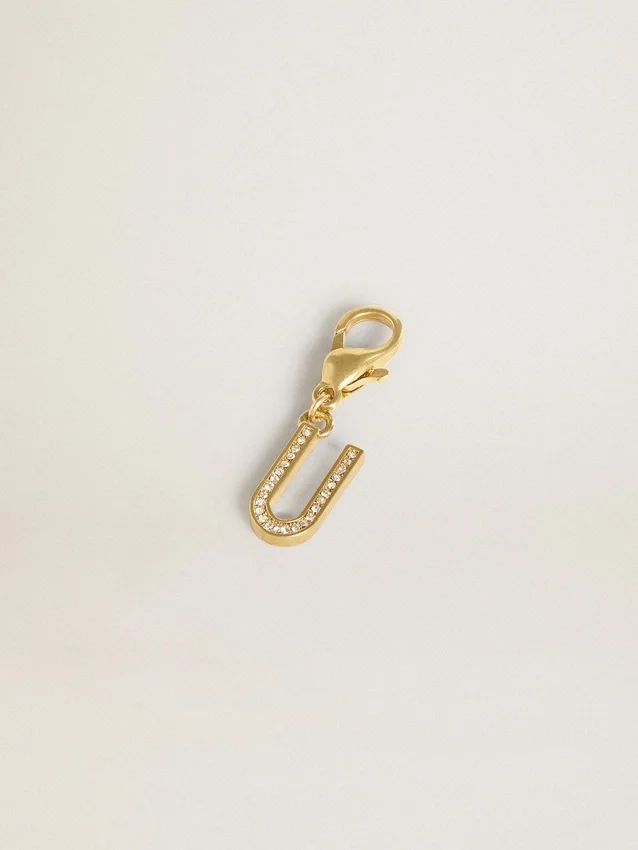 Buchstaben-U-Anhänger aus goldfarbenem Messing mit Kristallen