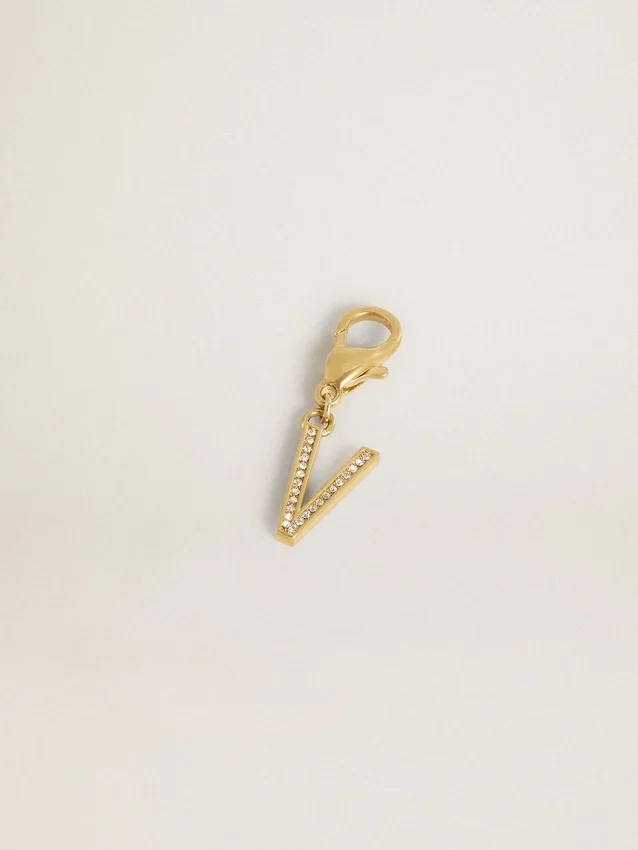 Buchstaben-V-Anhänger aus goldfarbenem Messing mit Kristallen