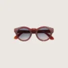 Cameron Panthos-Sonnenbrille mit honigfarbenem Rahmen, Edelsteinen und blauen Gläsern