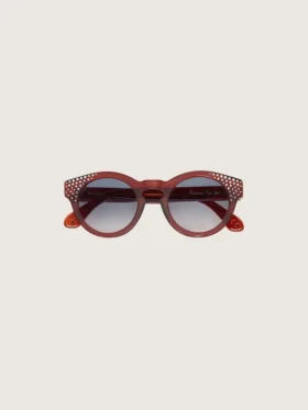 Cameron Panthos-Sonnenbrille mit honigfarbenem Rahmen, Edelsteinen und blauen Gläsern