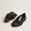 Chunky-Loafer für Damen aus schwarzem Leder mit Nieten