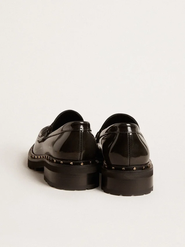 Chunky-Loafer für Damen aus schwarzem Leder mit Nieten