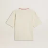 CNY – abgenutzt-weisses, ärmelloses T-Shirt mit roter Stickerei