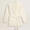 Cremefarbene Damen-Strickjacke aus Baumwolle mit Blumenstickerei