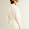 Cremefarbene Damen-Strickjacke aus Baumwolle mit Blumenstickerei