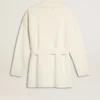 Cremefarbene Damen-Strickjacke aus Baumwolle mit Blumenstickerei