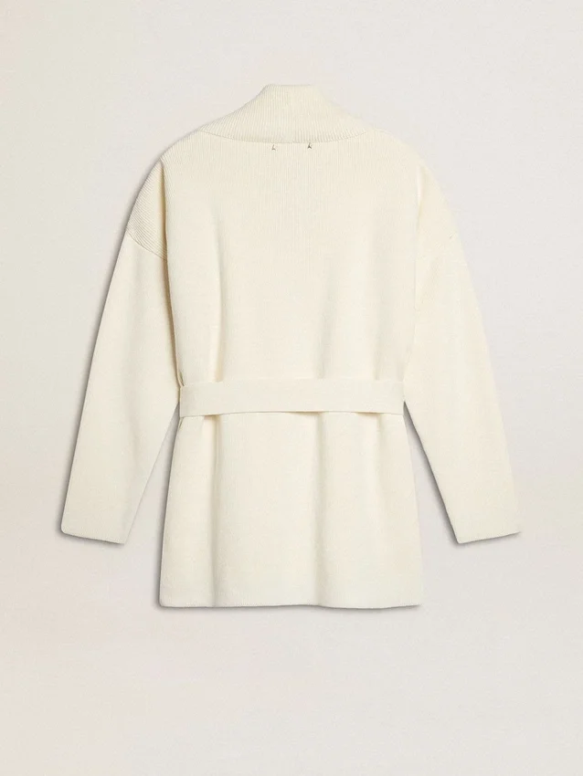 Cremefarbene Damen-Strickjacke aus Baumwolle mit Blumenstickerei