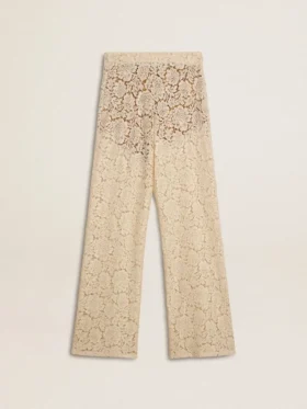 Cremefarbene, durchsichtige Spitzenhose für Damen