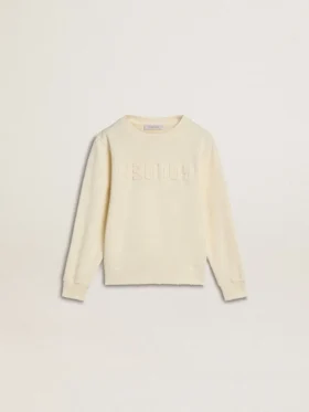 Cremefarbenes Sweatshirt für Mädchen mit Aufnäher-Schriftzug