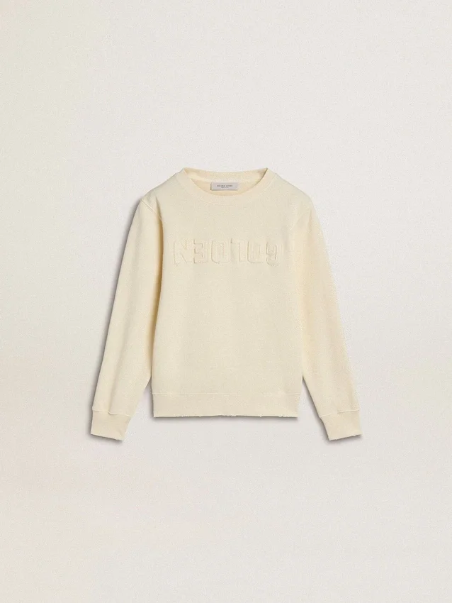 Cremefarbenes Sweatshirt für Mädchen mit Aufnäher-Schriftzug