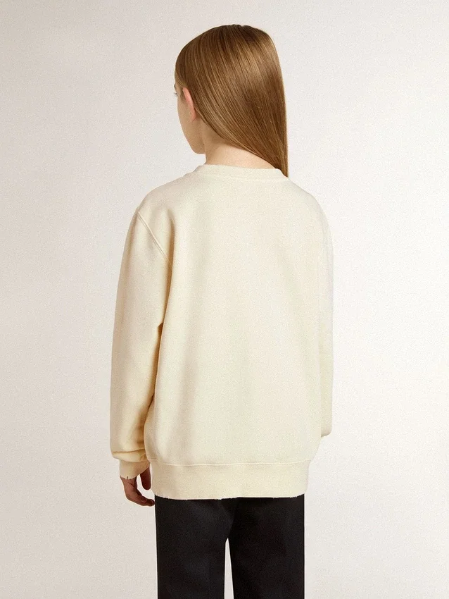 Cremefarbenes Sweatshirt für Mädchen mit Aufnäher-Schriftzug